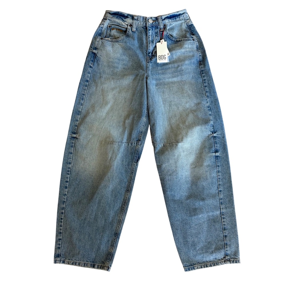 NWT BDG Urban Outfitters Logan Boyfriend Jeans Slate Blue Wide Leg Cinch Back 29